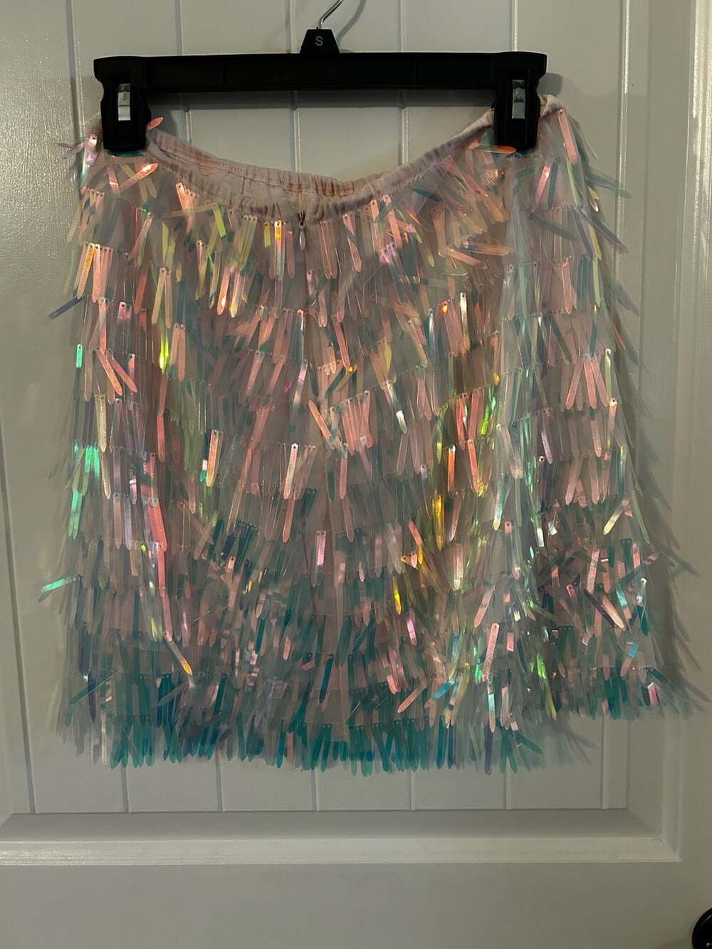Iridescent Sequin Fringe Mini Skirt